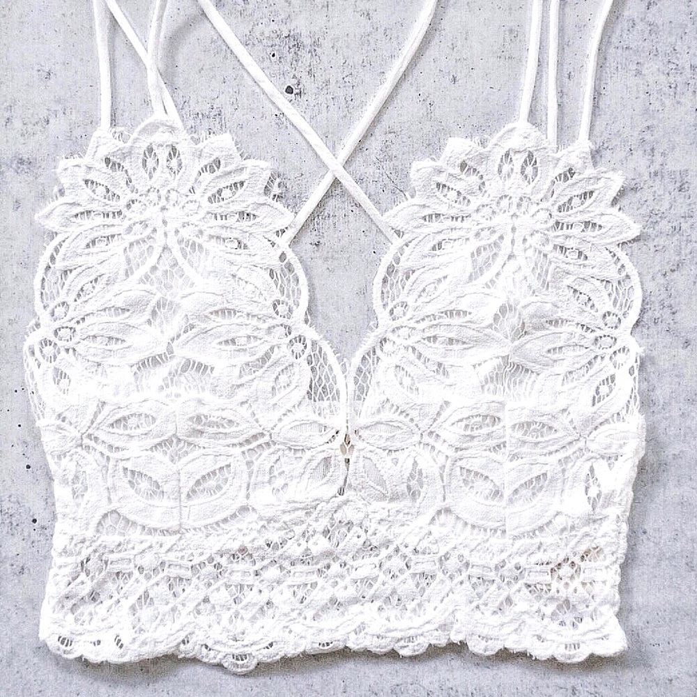 Double Strap Scalloped Lace Bralette White - Picture 3 of 4